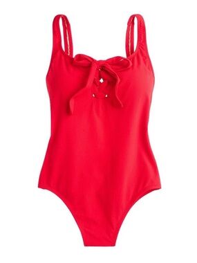 NWT ☀️ JCREW lace up LINED & shaped 🩱 QUALITY made RED